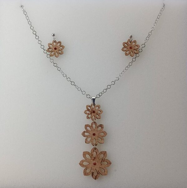 Parure 3 Fiori pendente brillantinato rosso, Orecchino perno | Anime Artigianali